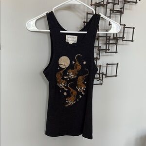 Free People Black and Gold Graphic Crop Tank Top